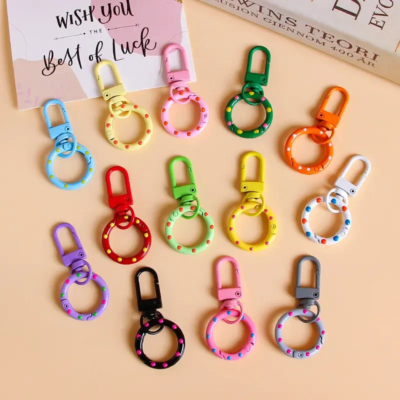 糖果色烤漆波点弹簧圈门扣钥匙扣挂件diy钥匙圈箱包玩偶包包挂饰