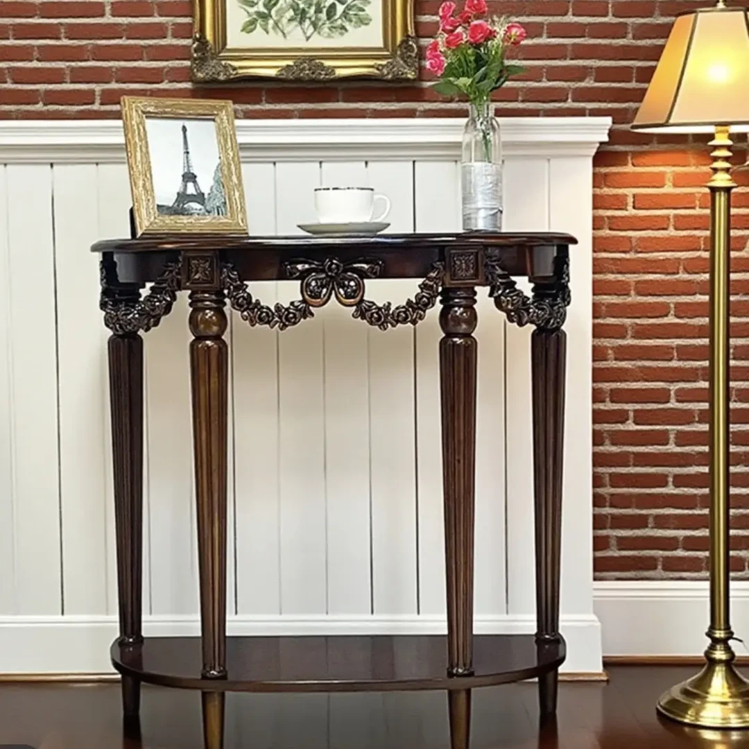 美式全实木玄关框架结构玄关台复古风202580*30*80客厅家用玄关桌