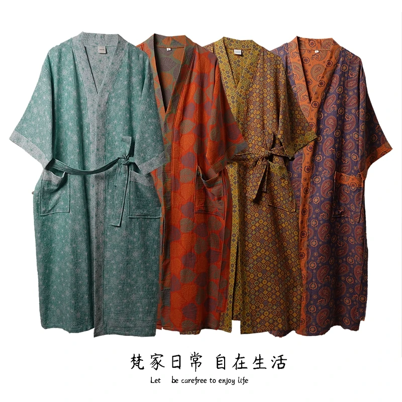 随性 2025年春夏秋新品多色双层纱布色织提花家居服睡袍浴袍睡衣