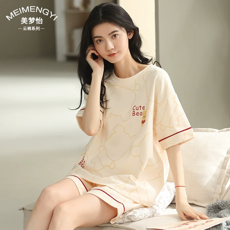 睡衣女夏季纯棉薄款短袖2025年新款可爱可外穿夏天家居服两件套装