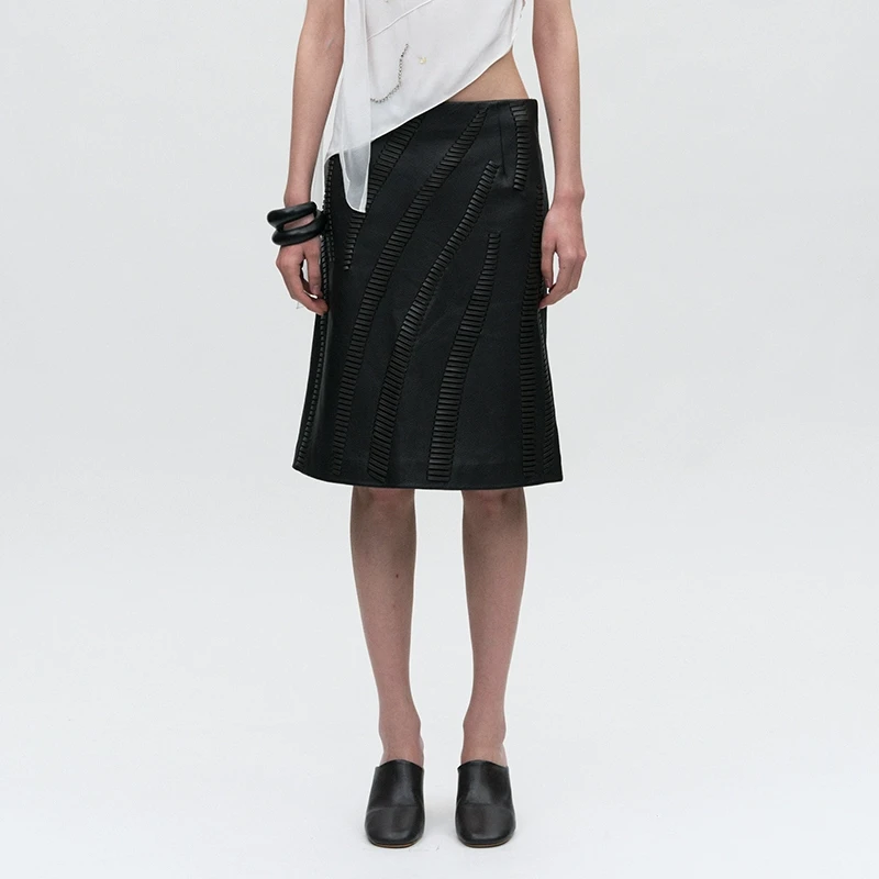 【JACQUES WEI】noundnound深棕色手工编织修身半身裙女25春夏新款