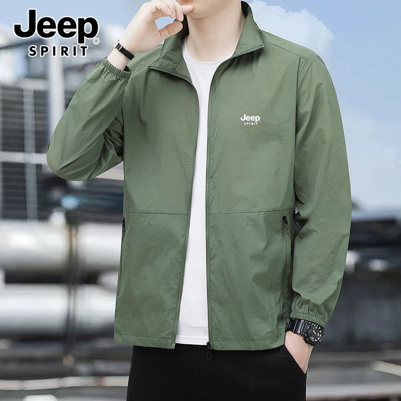 Jeep吉普夏季皮肤衣男士外套防紫外线宽松风衣立领超薄风衣防晒服