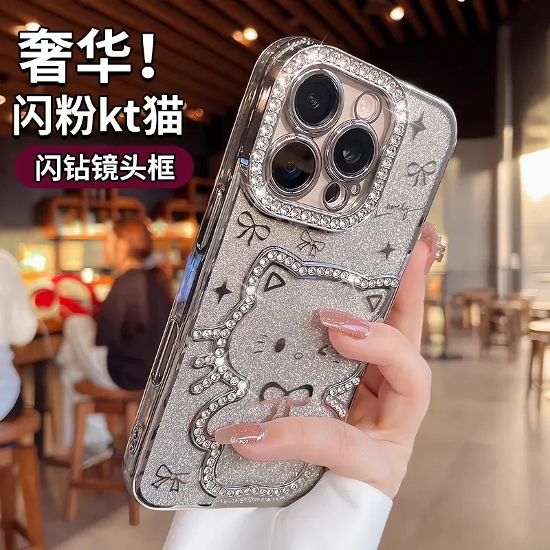 水钻kt猫适用苹果16promax手机壳硅胶iPhone15防摔14女13轻奢12套