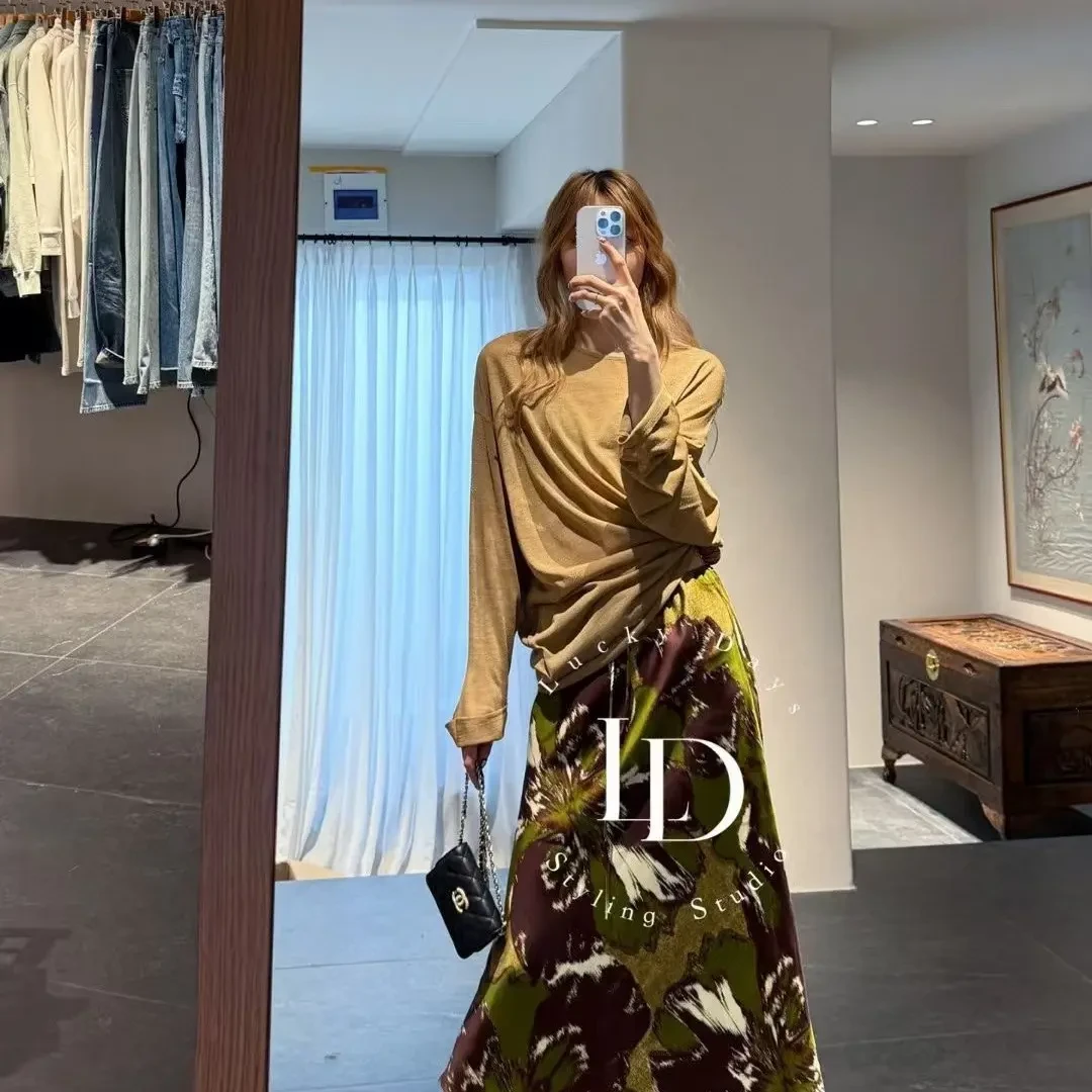 高级感柔软哑光质感印花鱼尾造型夏季气质秋冬真丝半身裙裙子