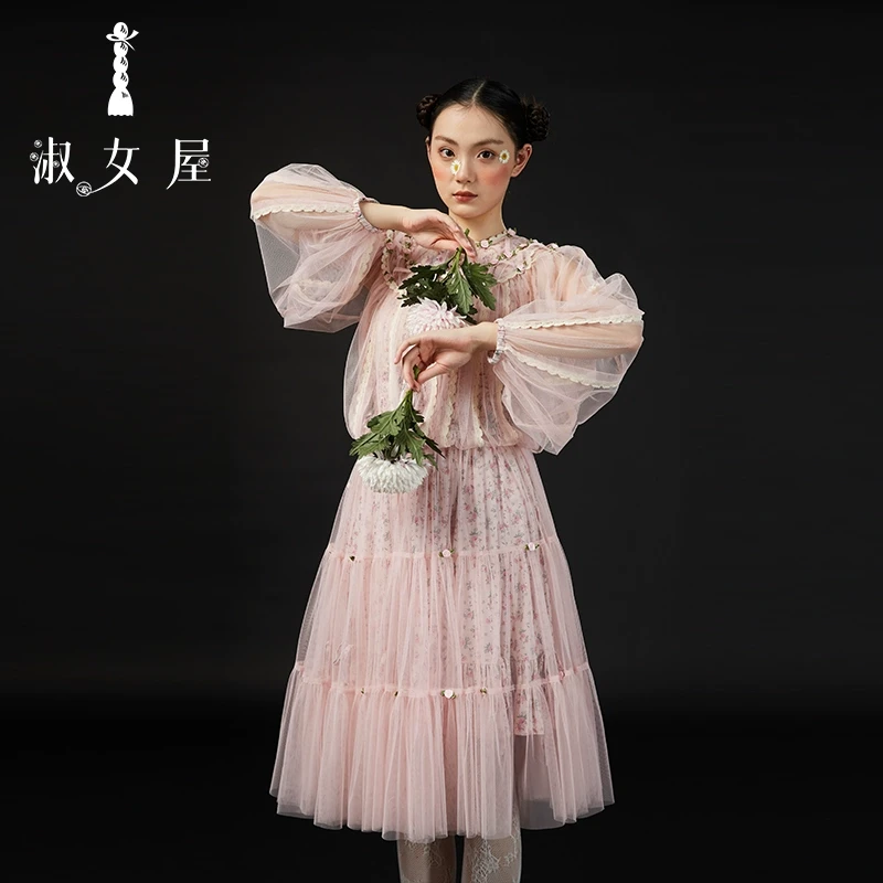 淑女屋官方旗舰店花边无袖上衣+纱装饰上衣+蝴蝶结半截裙+装饰裙