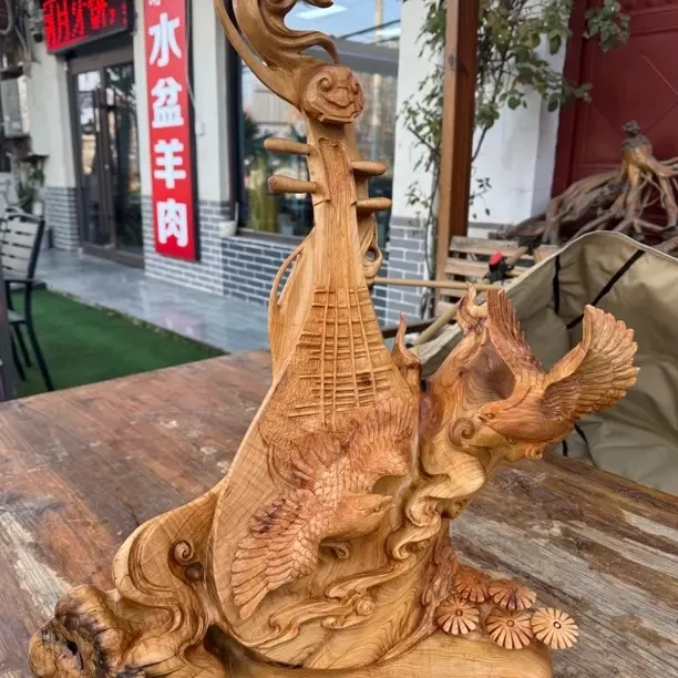 琵琶！太行崖柏木雕工艺品，香味浓郁油性充盈家具装饰摆件