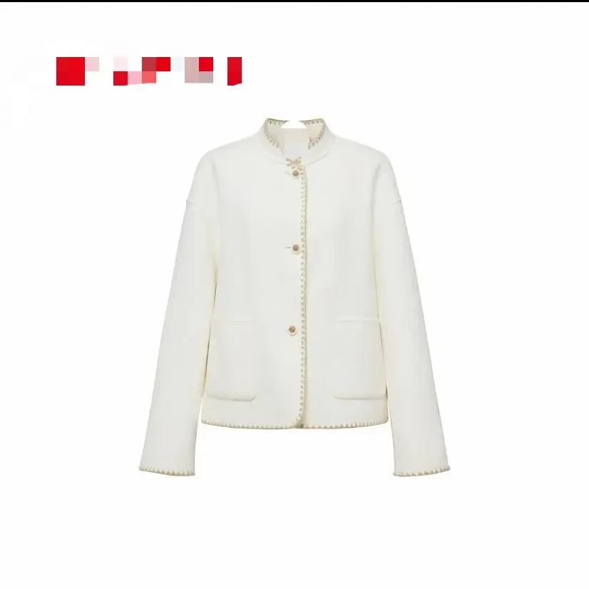 【小秋】高级优雅短款毛呢美利奴90支细羊毛立领祥云刺绣外套Y2564