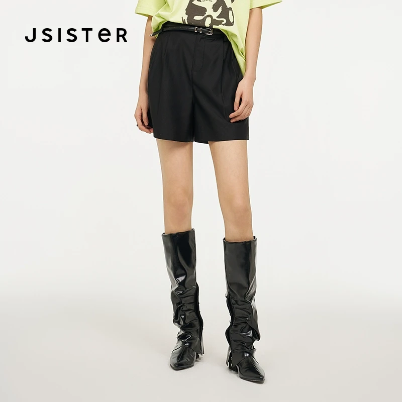 jsister 夏装新款 JS女装时尚黑色直筒短裤潮 S425210535