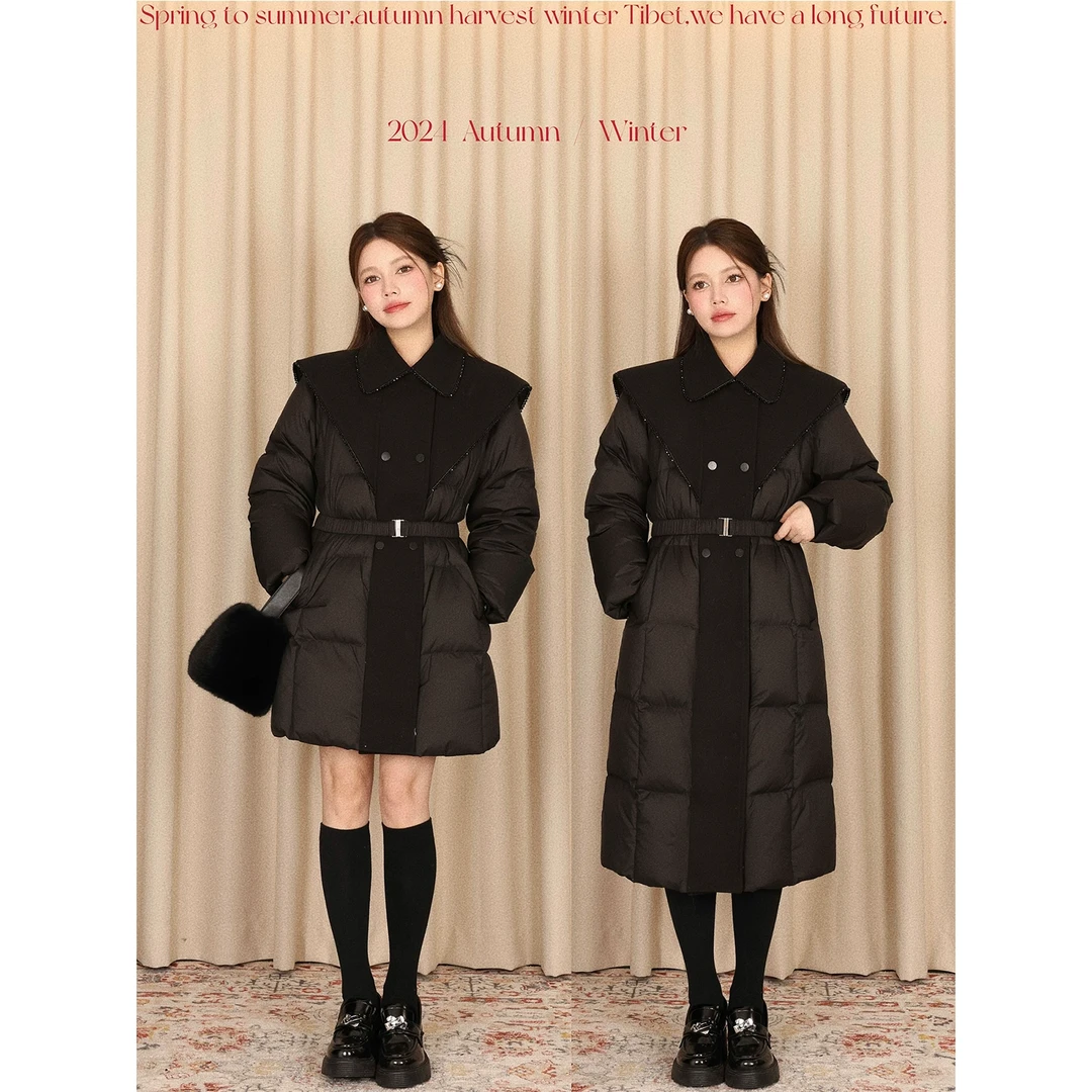 DALU  复活款 手工钉珠 呢料拼接设计中长款羽绒服