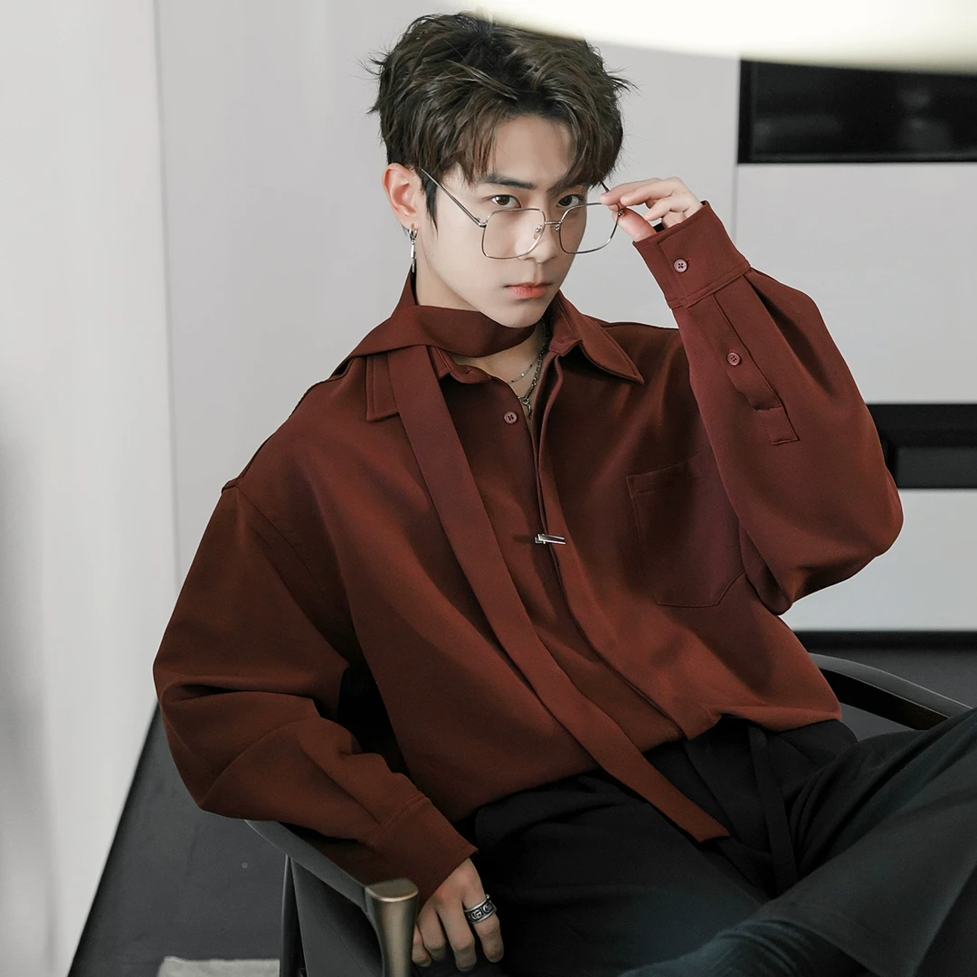 CHICERRO西西里男装高级感法式飘带男士复古休闲百搭帅气长袖衬衫