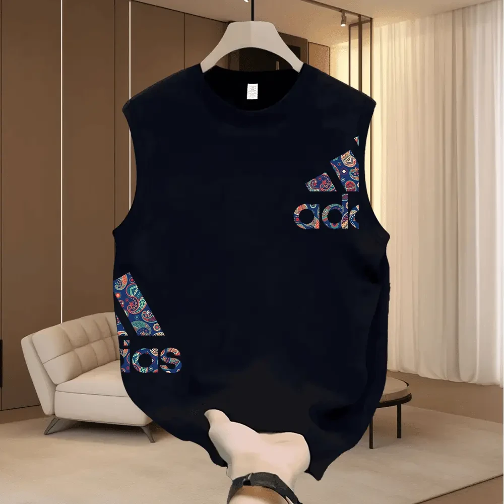 夏季背心印花潮牌男女新款宽松纯色圆领百搭运动无袖坎肩时尚休闲