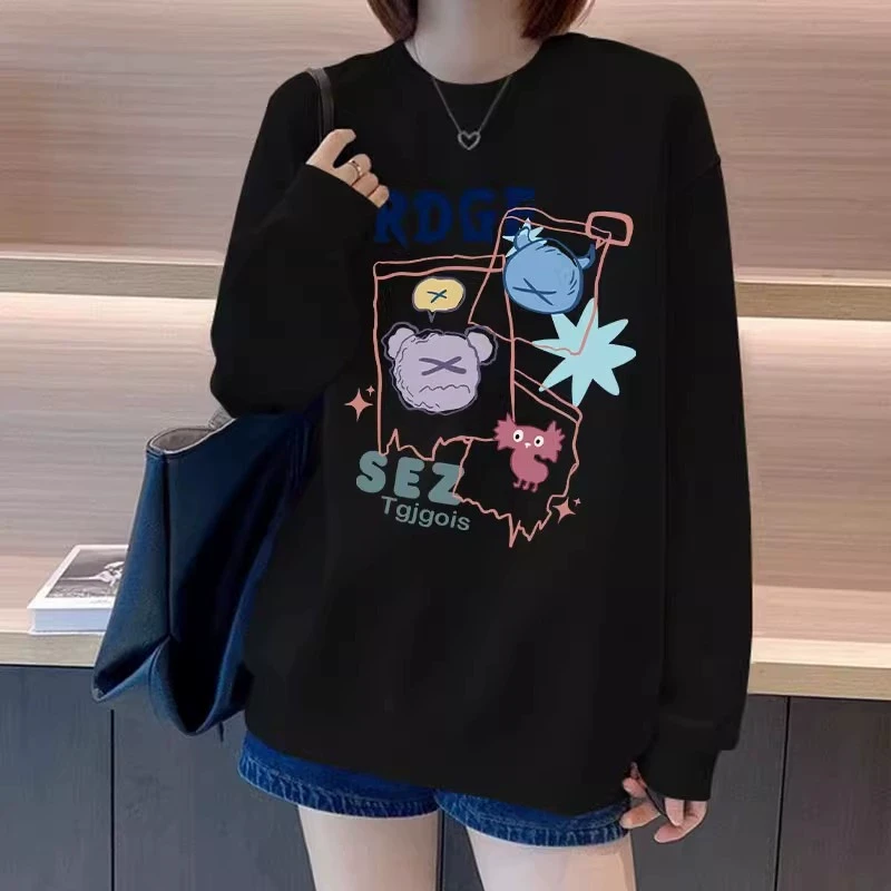 黑色卫衣女新款2025爆款休闲洋气加绒加厚秋冬季女装大码宽松上衣