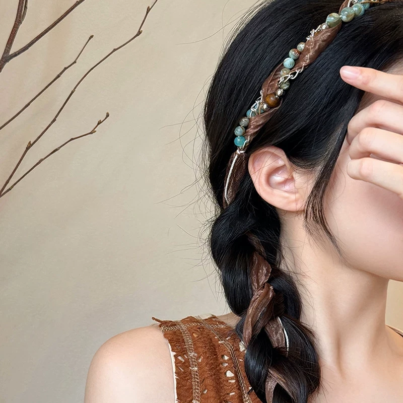 甜美风复古编织发箍女新款波西米亚网纱腰链配饰非金属材质无镀层