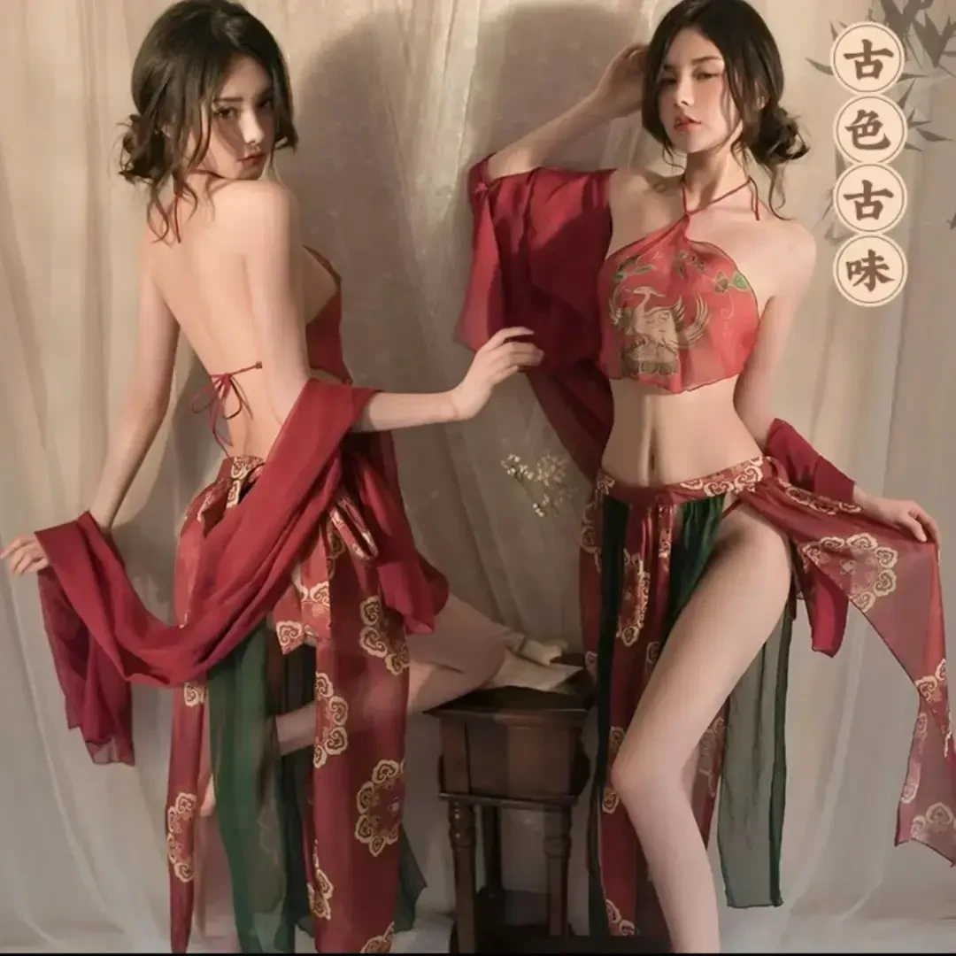 西域【80-220斤】大码性感美女装飘逸古风汉服内衣微透睡衣套装睡裙