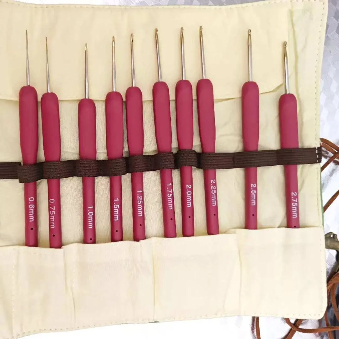 红色软柄钩针工具套装带针包手工diy编织毛衣围巾毛线防滑勾针