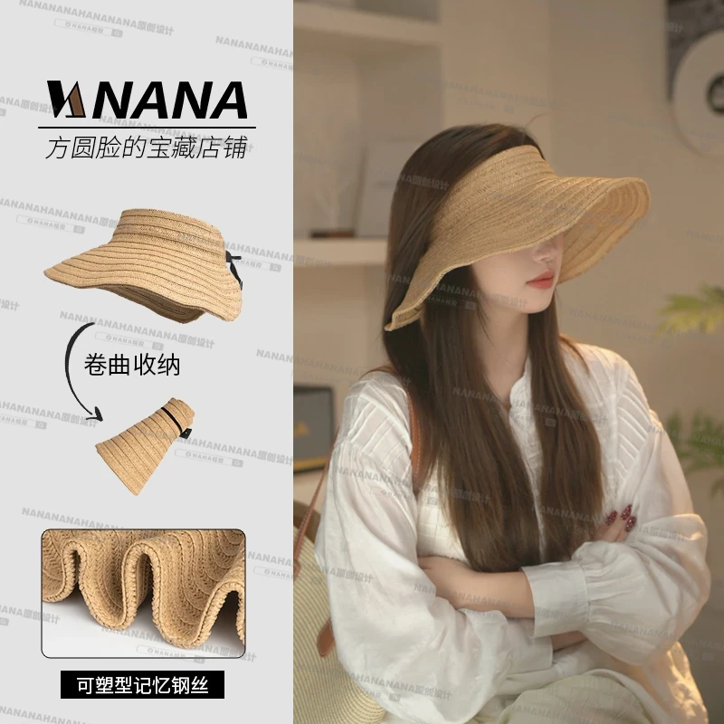 拍照带光斑效果！原创设计法式可塑形草帽外遮阳夏季空顶帽女M632