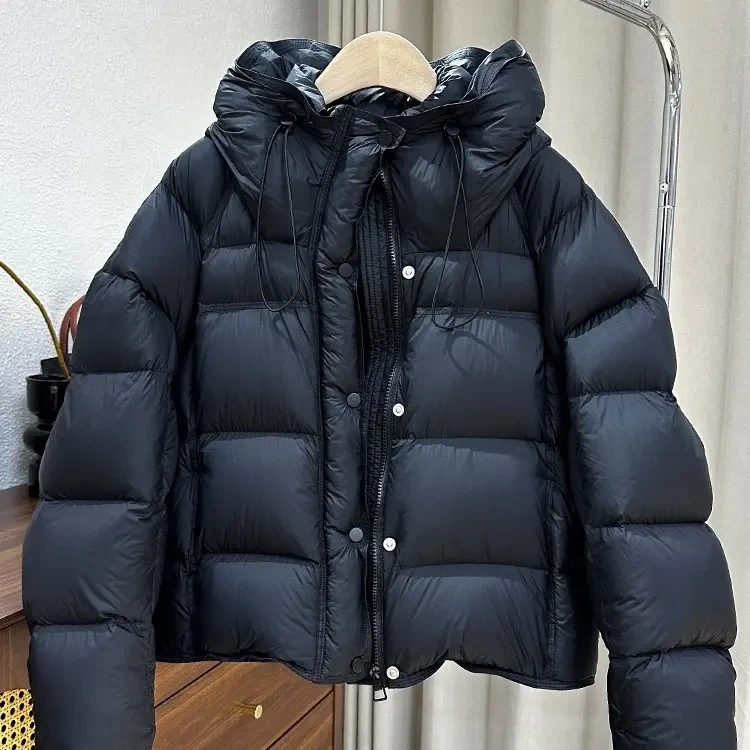 云朵感泡芙鹅绒服女短款2025新款白鹅绒加厚保暖连帽面包服外套
