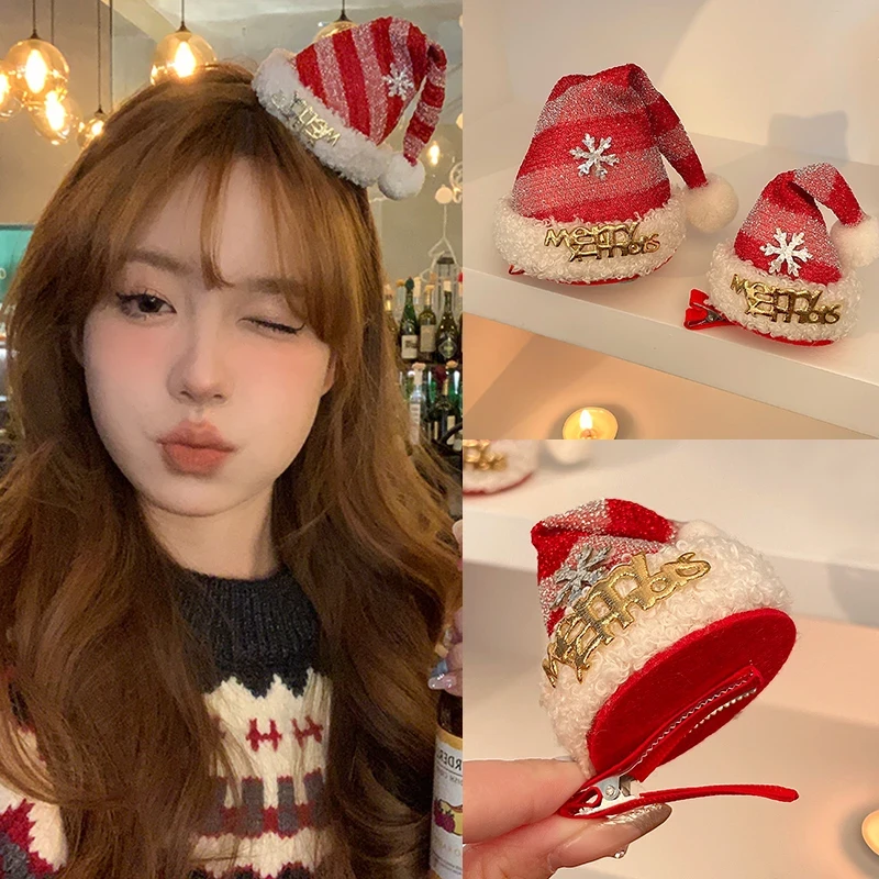 圣诞节发饰可爱红帽子发夹女2025新款秋冬夹子头饰圣诞帽发卡配饰