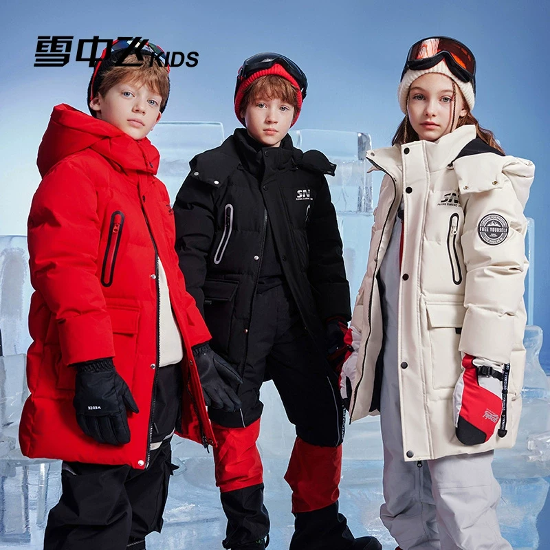 雪中飞儿童羽绒服男2024新款中大女童冬季加厚长款羽绒服滑雪外套