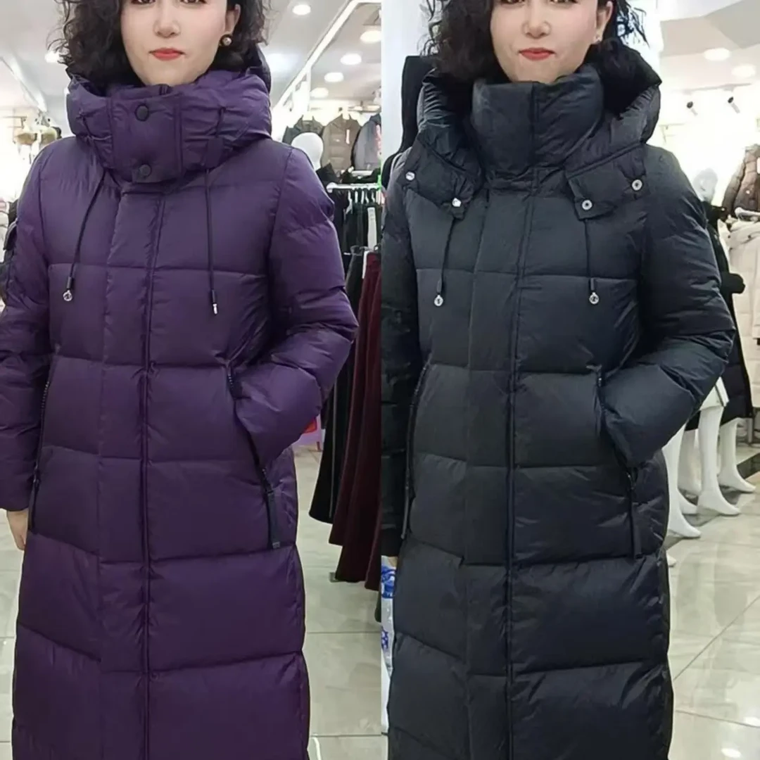 时尚气质连帽长款白鸭绒冬季保暖百搭羽绒服