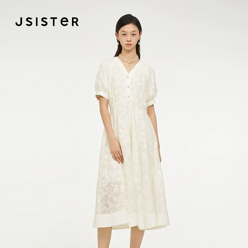 jsister 夏装新款 JS女装时尚米色法式连衣裙 S424111441
