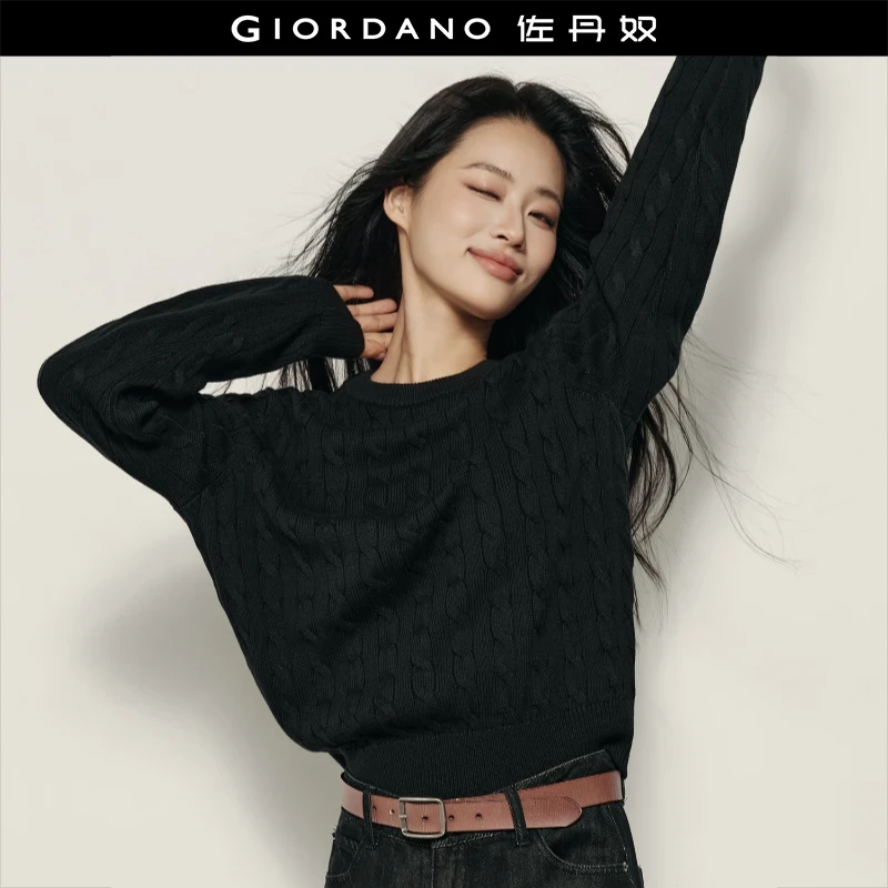 【韩国明星同款】佐丹奴秋冬绞花圆领舒适保暖百搭针织衫 05355716
