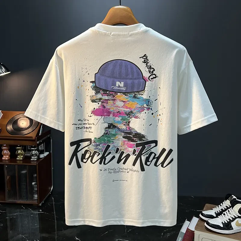 2025新款潮流印花短袖T恤男士舒适透气柔软ins潮牌圆领休闲体恤衫