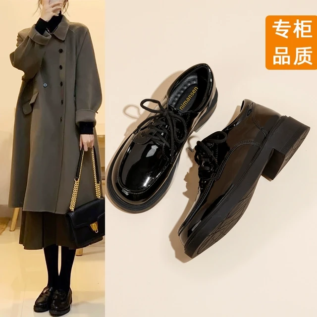 真皮乐福鞋女鞋子新款2025春秋爆款软底系带黑色洛丽塔单鞋小皮鞋