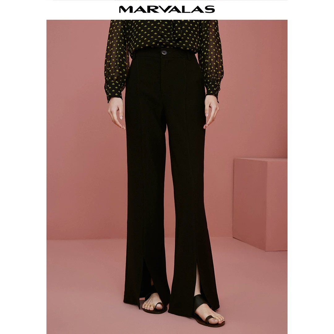 【九月专属】曼德诗微喇裤2023春季新款气质高开叉马蹄裤休闲长裤