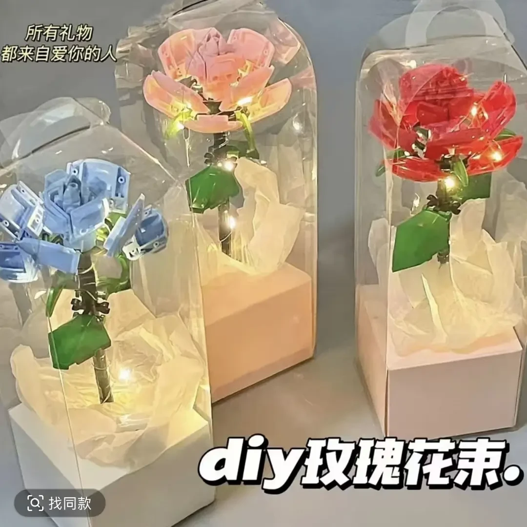 永生玫瑰花拼装积木摆件DIY送女生拍照惊喜母亲节情人节送礼物xdc
