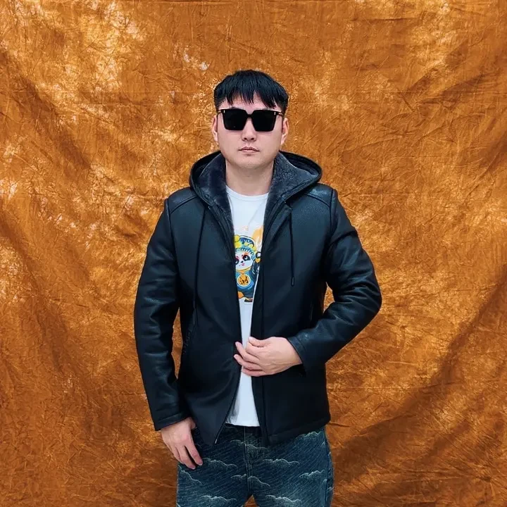 男士头层山羊加皮毛一体内胆时尚百搭真皮皮夹克外套冬款