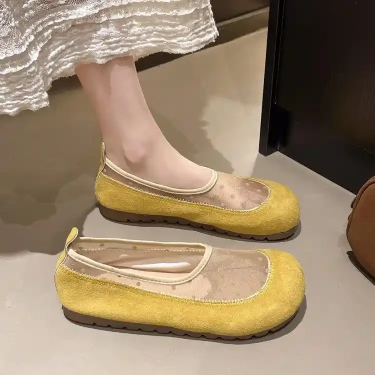 网纱透气浅口单鞋女2025新款夏季薄款网鞋配裙子软底豆豆鞋勃肯鞋