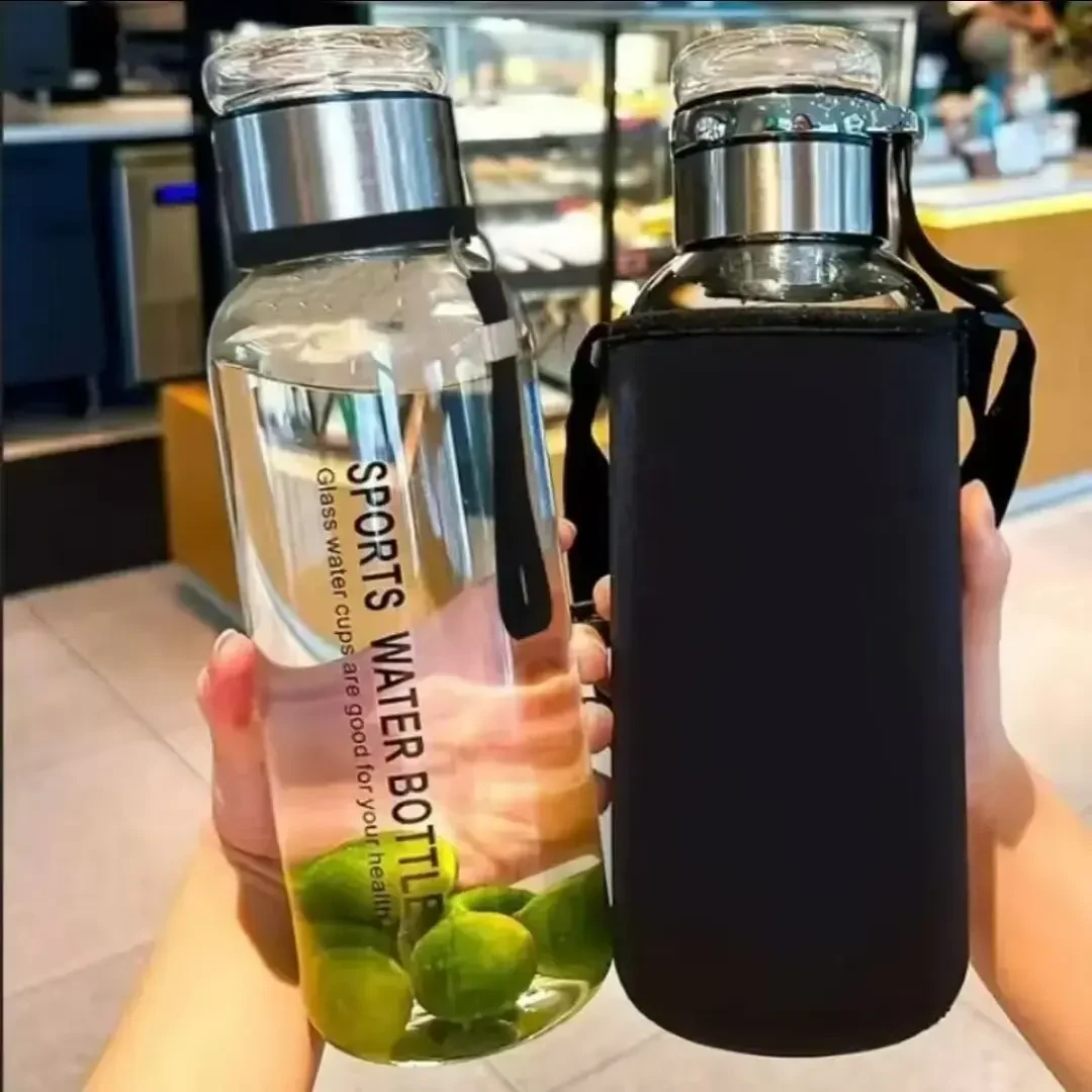 【送杯套】大容量吨吨杯户外便携隔热茶水分离透明带提绳玻璃水杯