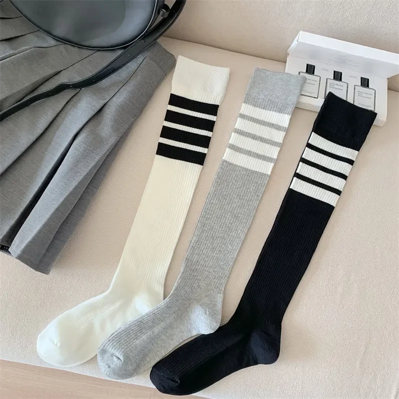 网红jk小腿袜四条杠AB面长筒袜子欧货潮牌四季款女学院风甜妹可爱