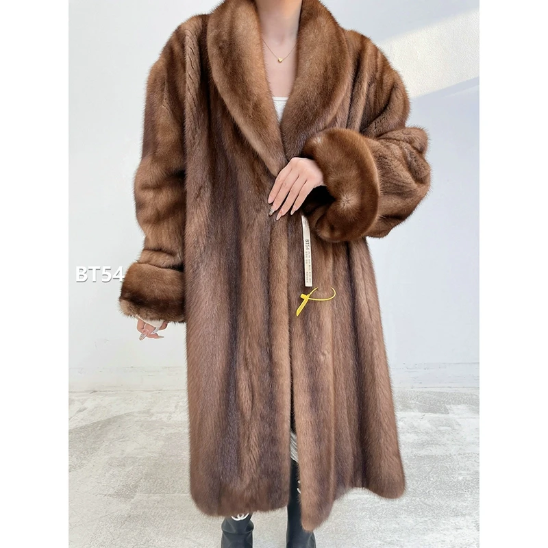 【BT54】3XL码 蜜茶棕超长款全抽貂皮大衣（肩48胸132衣105袖64）