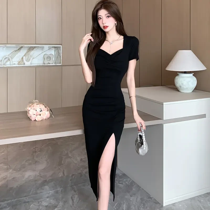 养生工作服女款爆款2025新款技师工服女款爆款黑色裙连衣裙显瘦款