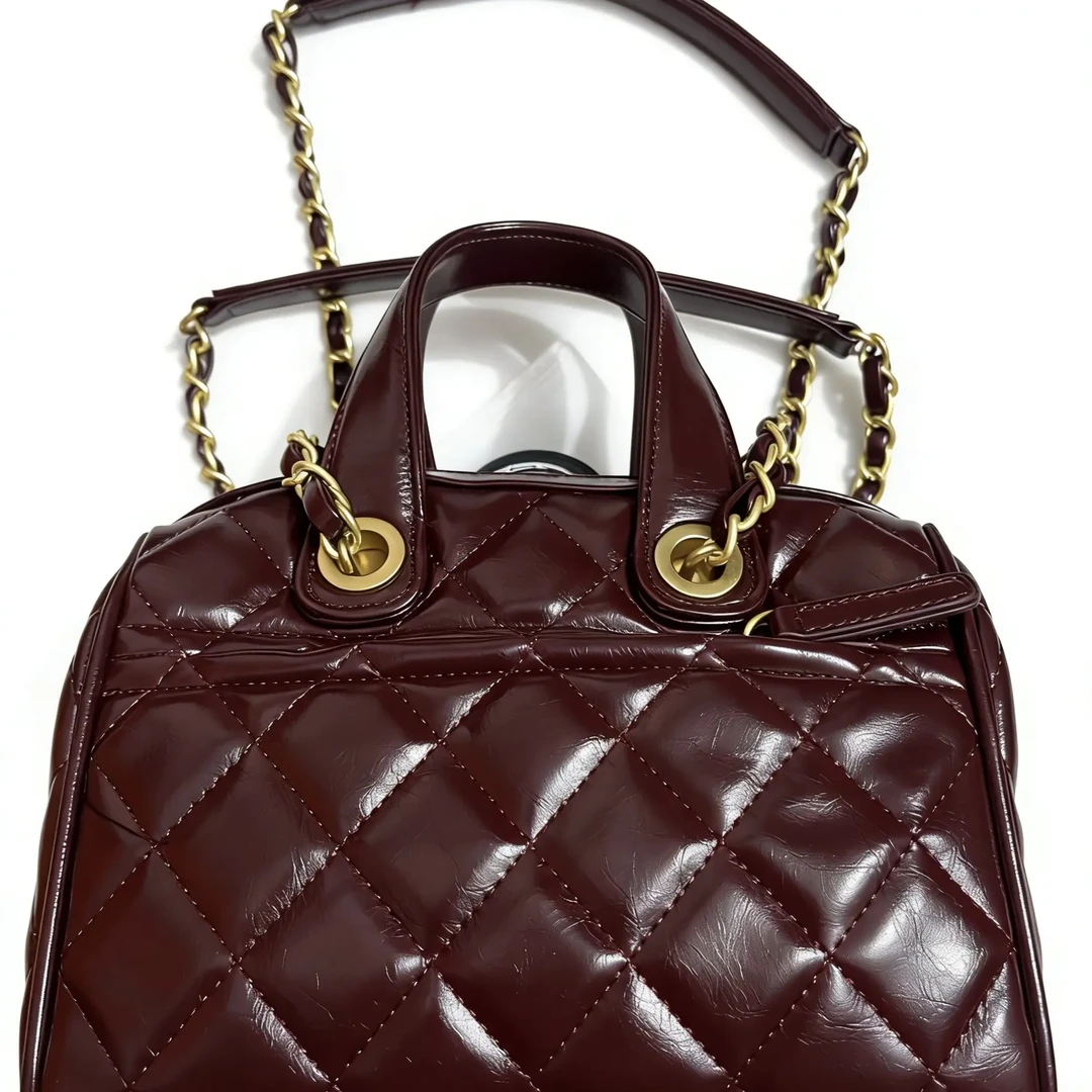 高版本（401尺寸20*15）新款酒红色保龄球女包