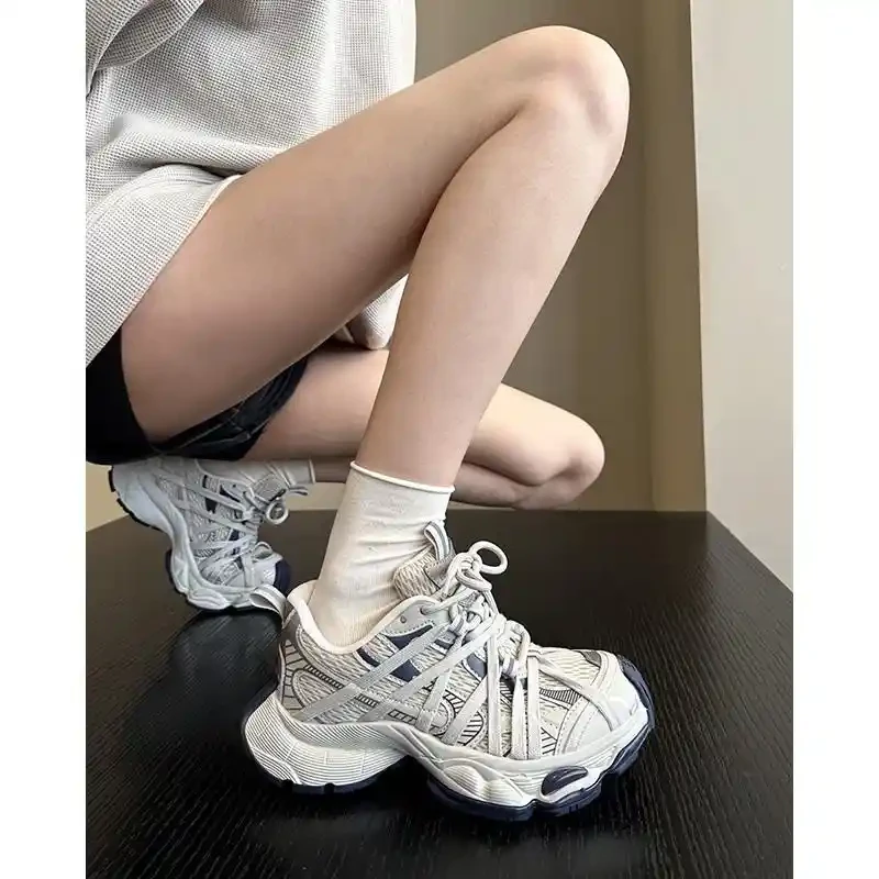 春秋季神店~欧货网面小众擦色厚底老爹鞋女软底轻便运动鞋休闲鞋