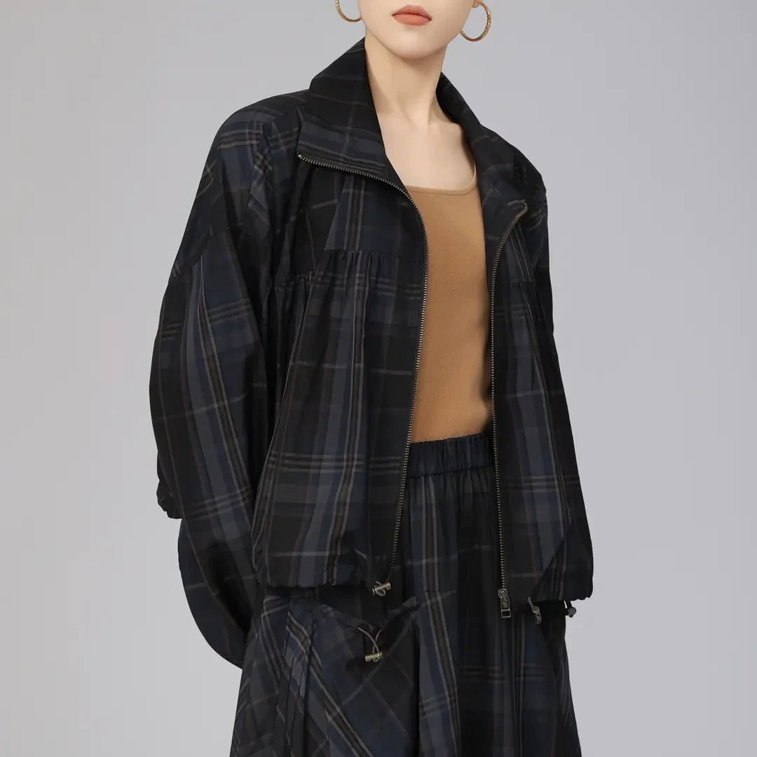 AMASS/阿玛施新款时髦日系巴恩风休闲长袖格纹短款外套5400877