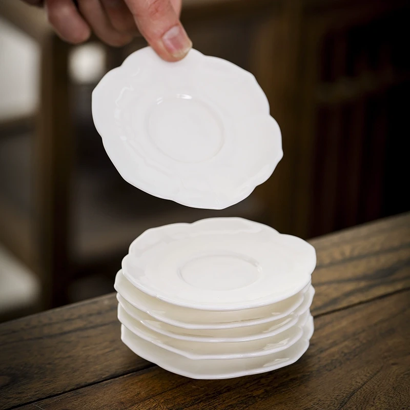 羊脂玉陶瓷小杯垫德化白瓷功夫茶杯杯托创意防烫防磨杯蝶茶艺零配