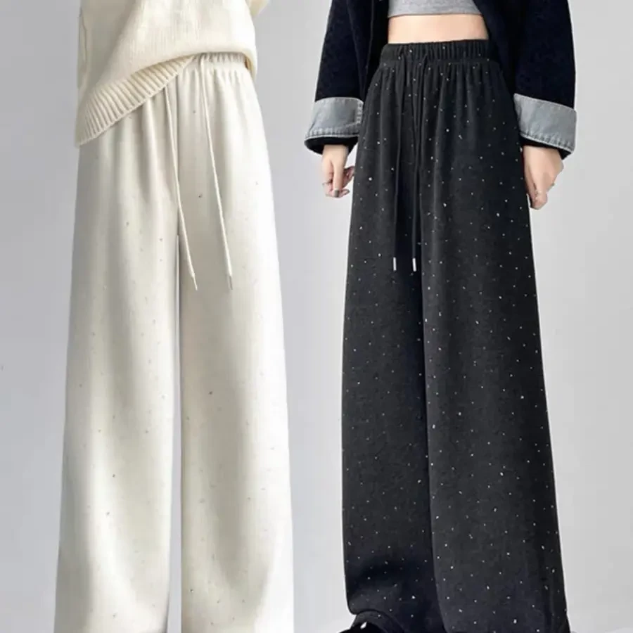 9309加绒加厚撒银工艺高腰抽绳显瘦休闲裤