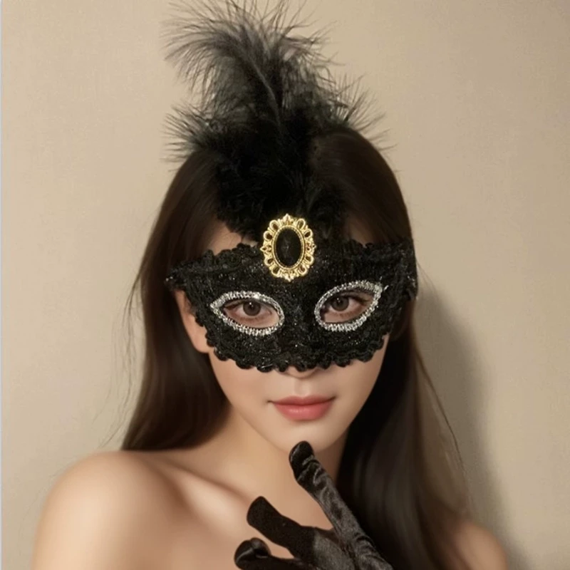 性感蕾丝面具情调羽毛成人半脸面罩女孩化妆舞会白色黑色变装道具