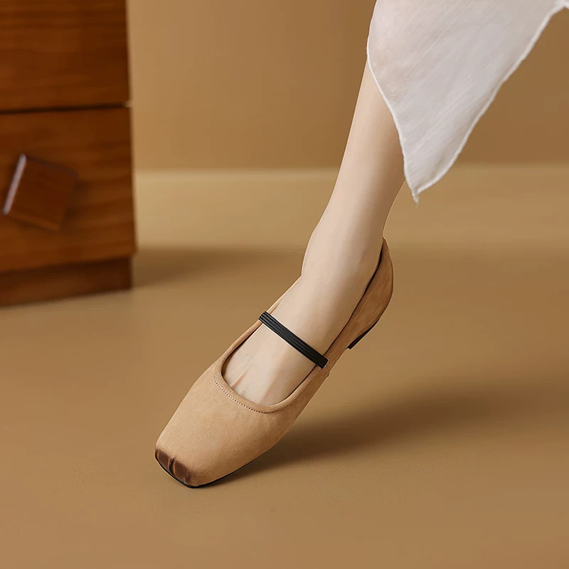 怀鸢原创头层牛皮平底内增高单鞋女2025夏新款软底芭蕾舞鞋大码41