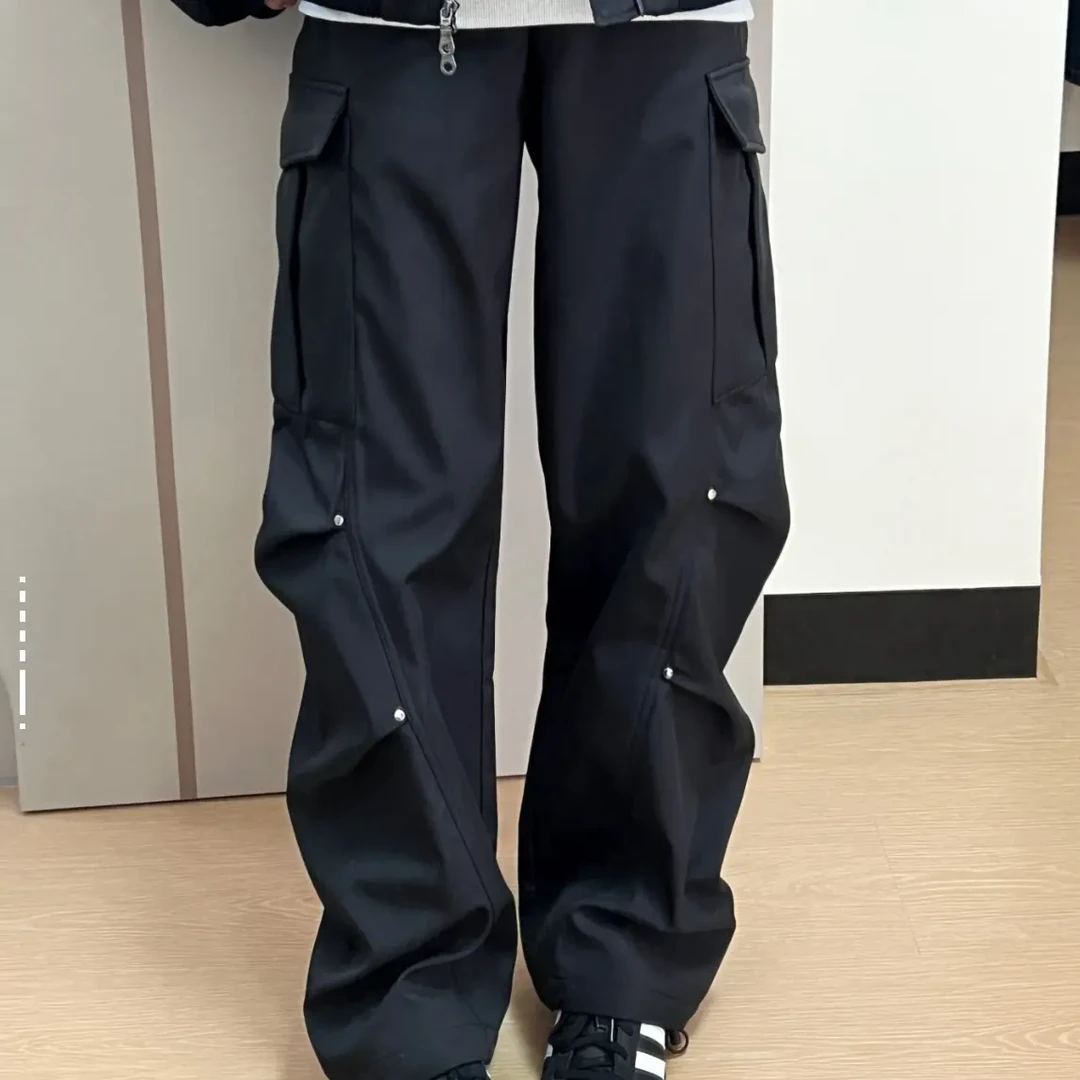 加绒加厚多口袋工装裤男士宽松直筒户外休闲冲锋裤长裤冬季百搭