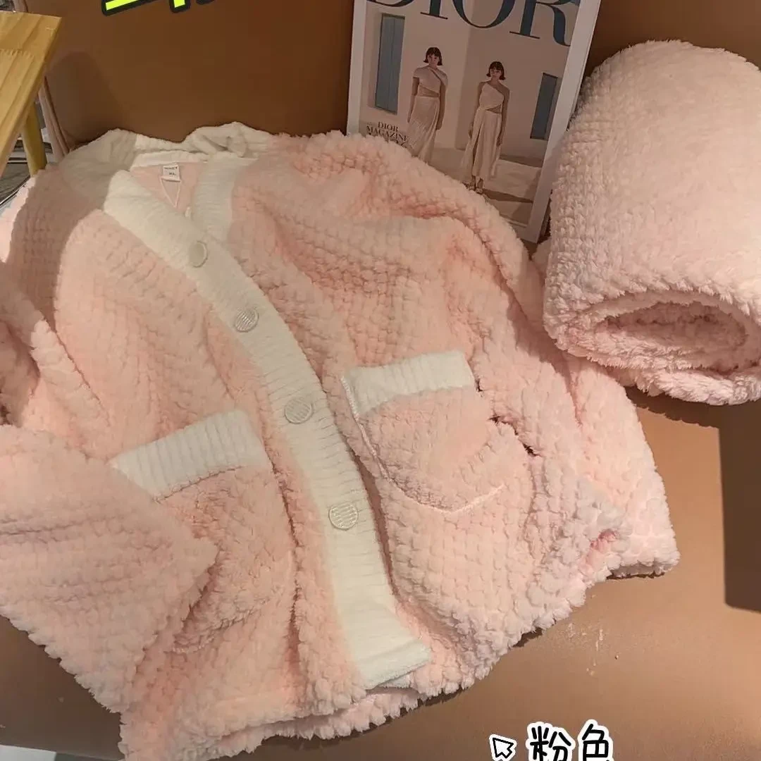 女士秋冬珊瑚绒加厚可爱卡通法兰绒保暖睡衣套装