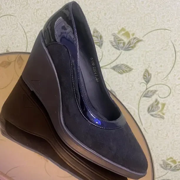 5109 女士套筒平跟欧美风粗跟坡跟拼色时尚浅口单鞋纯色女鞋鞋子