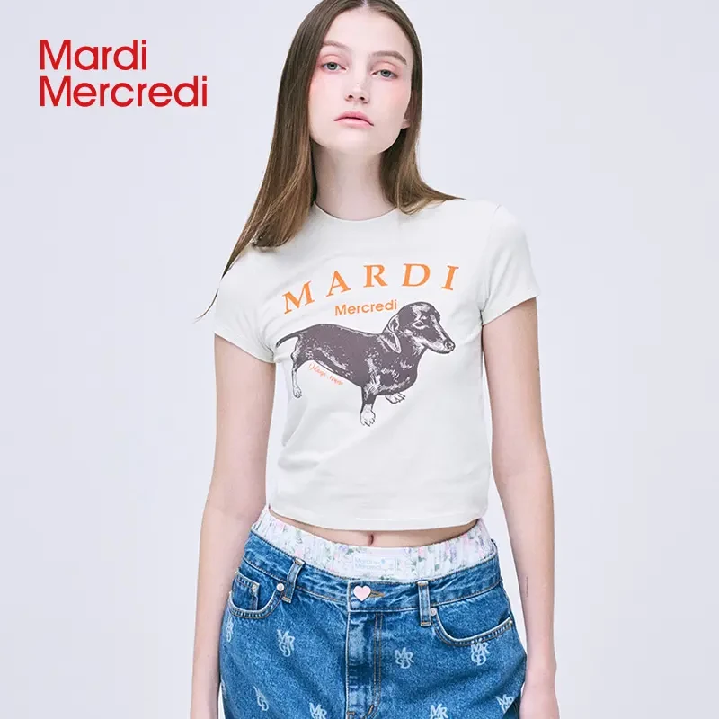 Mardi Mercredi【冬日穿搭】腊肠狗印花辣妹T恤修身显瘦洋气Mardi