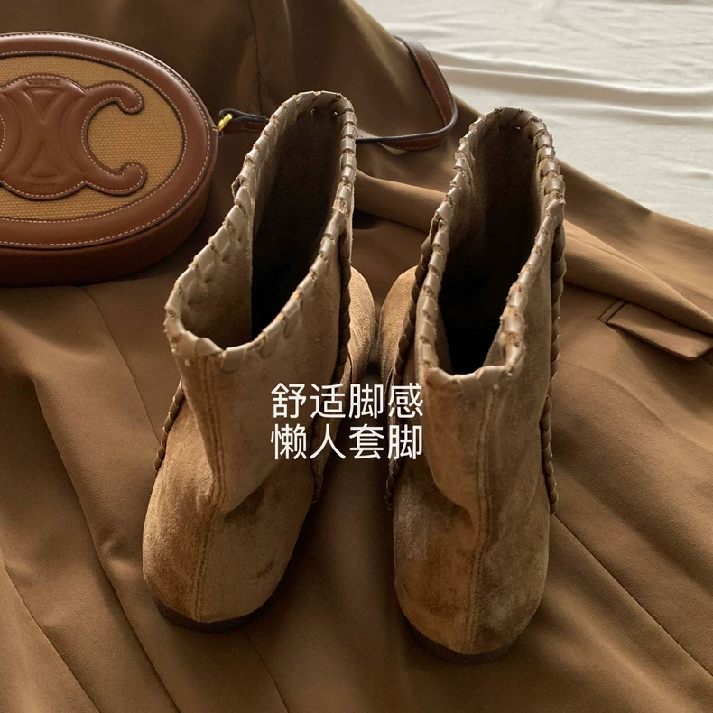 孔孝真同款~劳保靴复古短靴英伦风勃肯切尔西靴女圆头西部工装靴