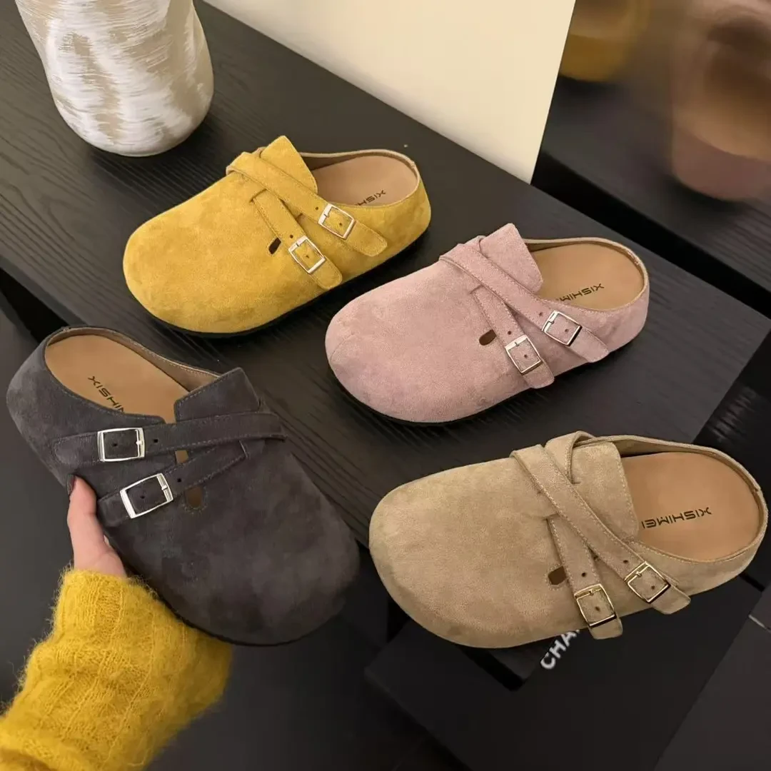 2025春季卡皮巴拉设计感一脚蹬交叉带厚底外穿女半包勃肯拖鞋