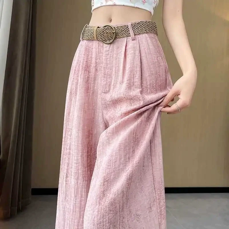 水墨扎染西装阔腿裤女2025年春夏季薄款垂感显瘦直筒拖地裤女